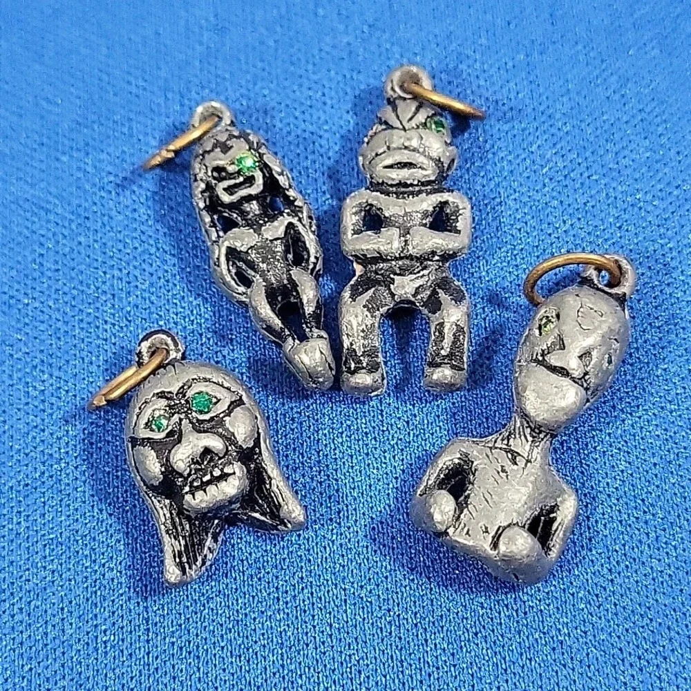 Primitive Pewter Charms Tribal Figural Jewelry Making Lot Of 4 Pieces